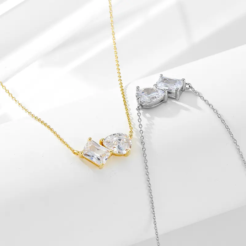 CZ Zircon Square Drop Geometric Necklace - Image 5