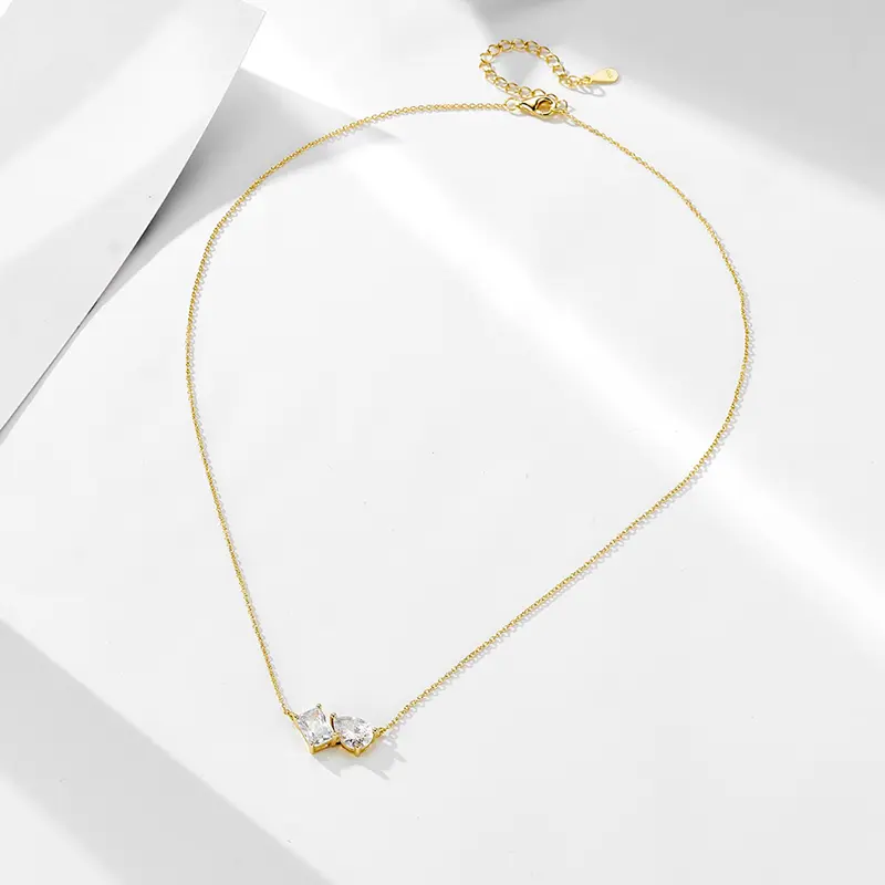 CZ Zircon Square Drop Geometric Necklace - Image 4