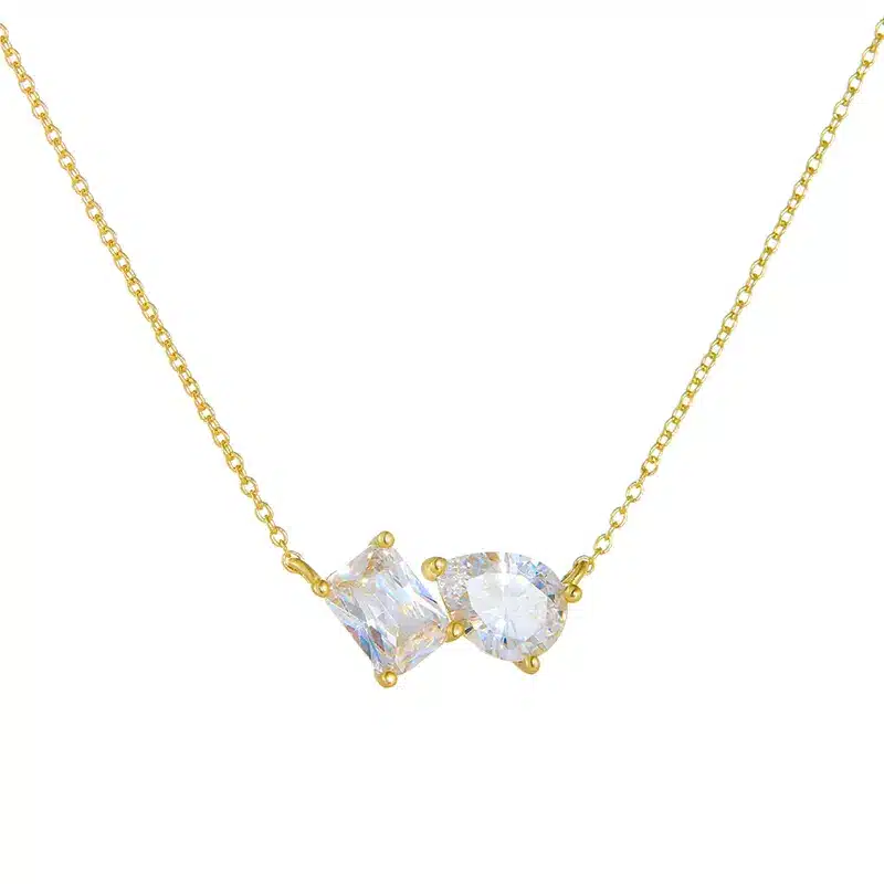 CZ Zircon Square Drop Geometric Necklace