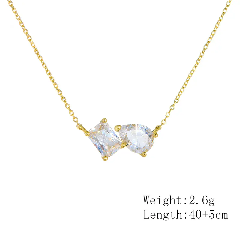 CZ Zircon Square Drop Geometric Necklace - Image 3