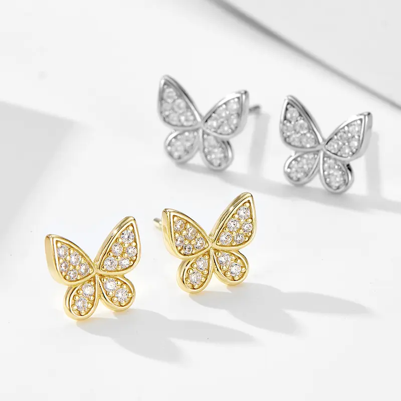 CZ Cubic Zirconia Butterfly Jewelry Stud Earrings - Image 4