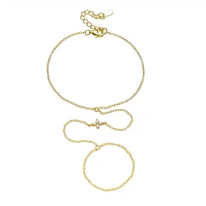 14K Gold Plated CZ Zircon Flower Bracelet Ring