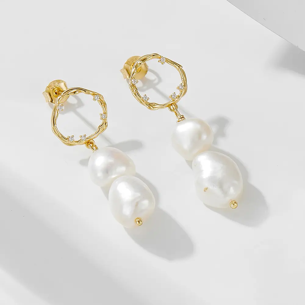 Real Freshwater Pearl Drop Earrings Baroque Pearl Earrings - Imagen 7