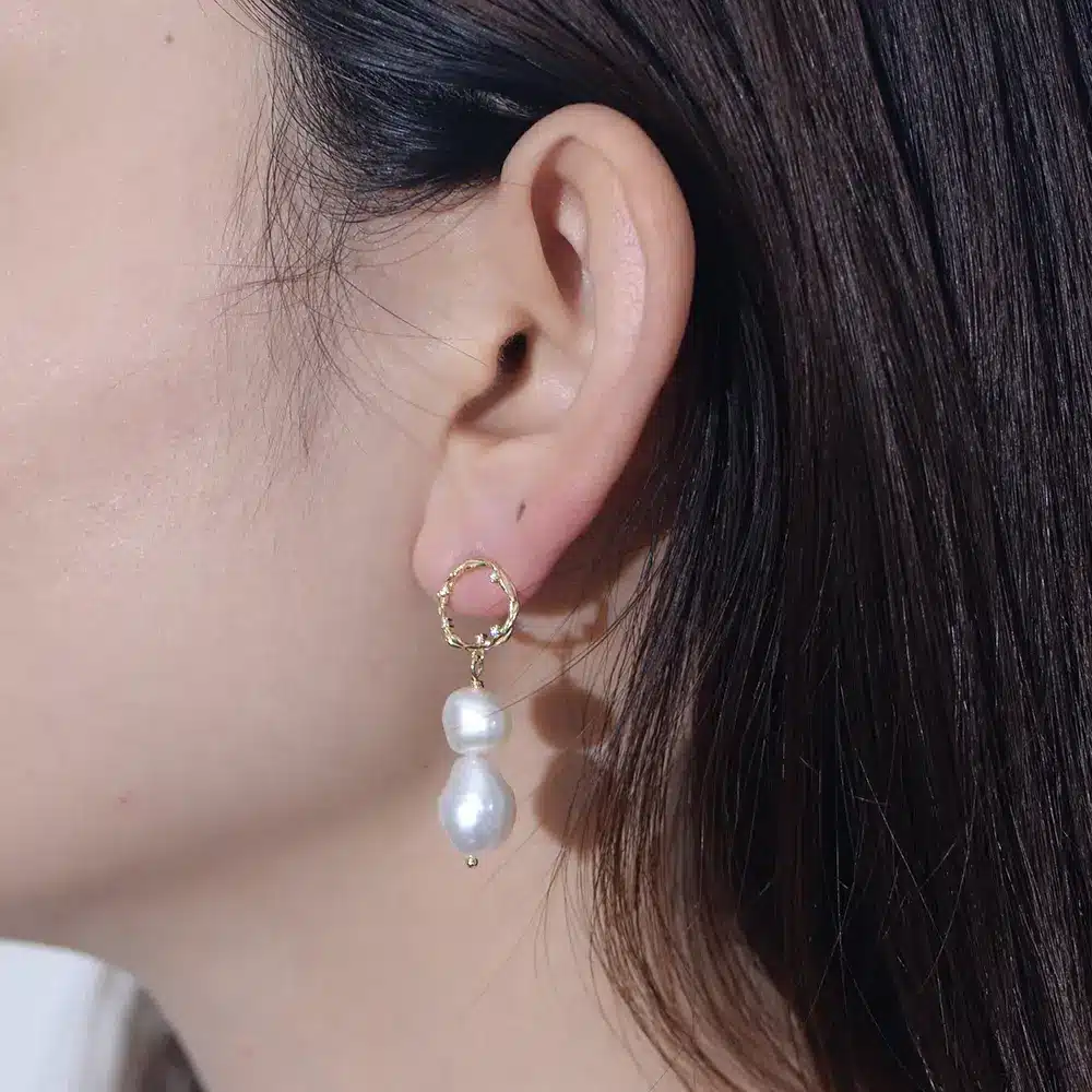 Real Freshwater Pearl Drop Earrings Baroque Pearl Earrings - Imagen 5