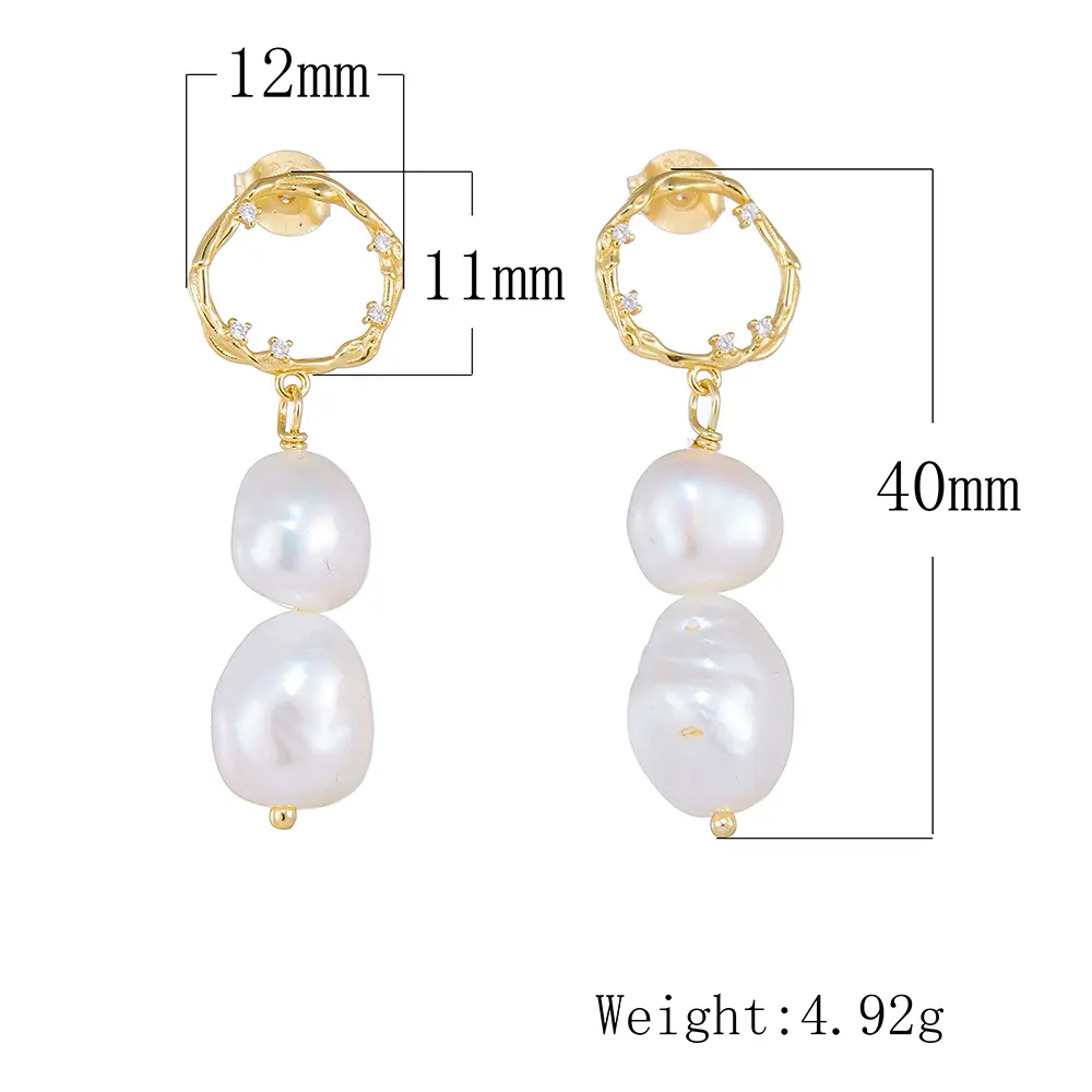 Real Freshwater Pearl Drop Earrings Baroque Pearl Earrings - Imagen 4