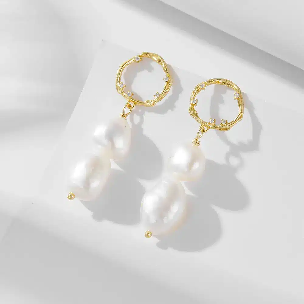 Real Freshwater Pearl Drop Earrings Baroque Pearl Earrings - Imagen 3