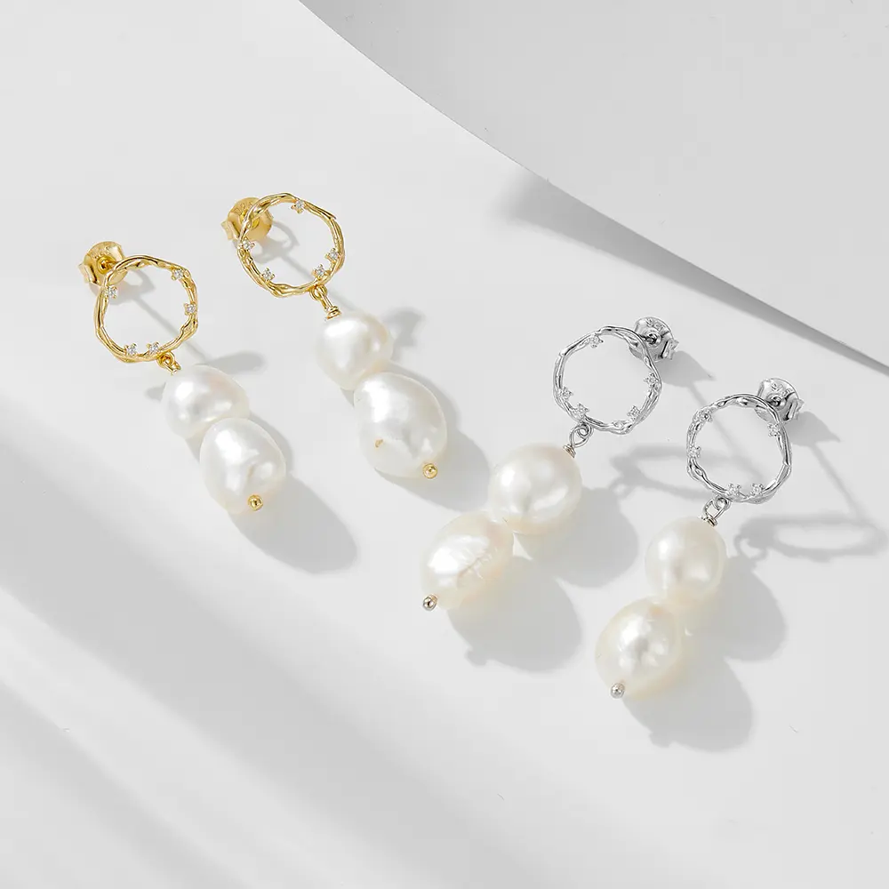 Real Freshwater Pearl Drop Earrings Baroque Pearl Earrings - Imagen 2