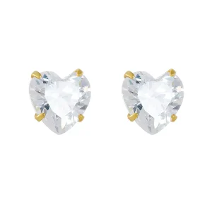 14K Gold Plated White Cz Zircon Heart Stud Earrings