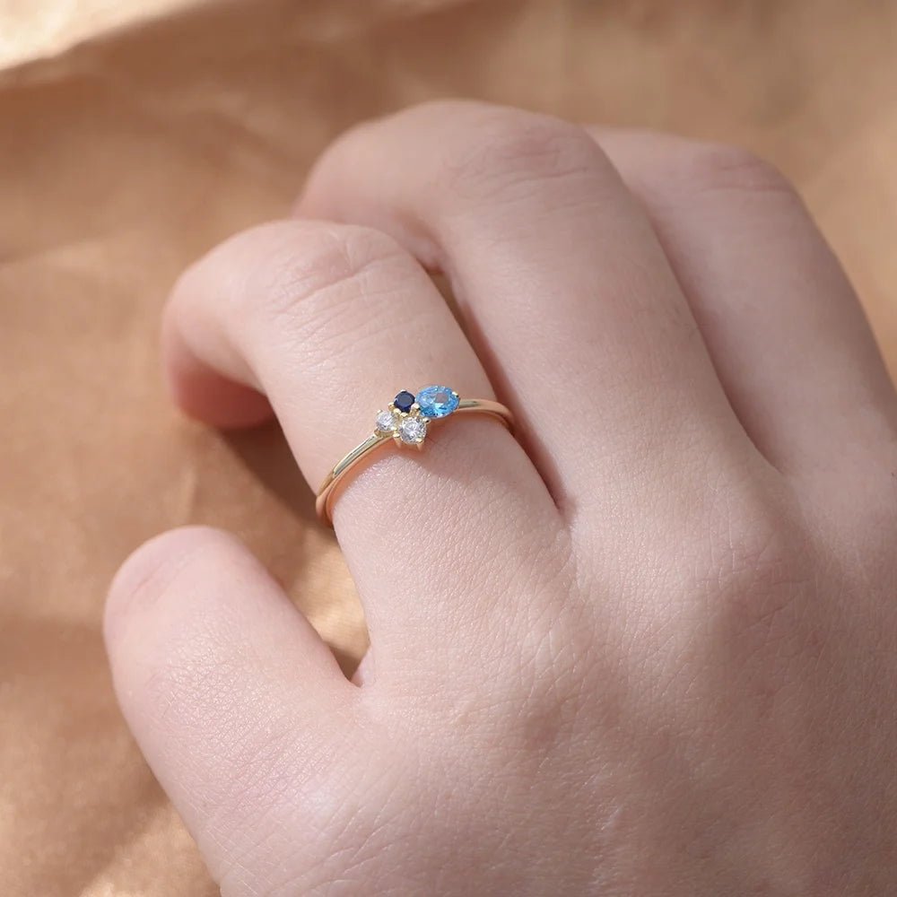 Peishang Custom Exquisite Jewelry 925 Sterling Silver Twist Ring Colored Tennis Stackable Rings Navy Mini Cluster - الصورة 2