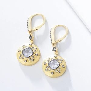Wholesale Circular Arch Hollow Out Triangle and Prismatic Pattern Rhinestones Drop Earrings