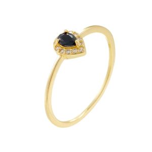 925 Sterling Silver Jewelry 14k Yellow Gold Plated Jewelry Ring Vintage Pear Cut Black Zircon Ring for Women Anniversary Gifts