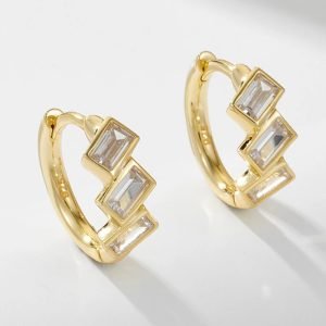 Elegant High Quality Jewelry Cubic Zircon 14k Gold Plated Huggie Hoop 925 Sterling Silver square Zircon Stud Earrings for Women