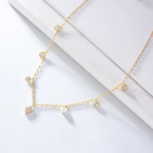 KN1124  Peishang Fashion Chain Link Gold Jewelry Round Rhombus Bezel Setting 925 Sterling Silver Necklace for Women Custom