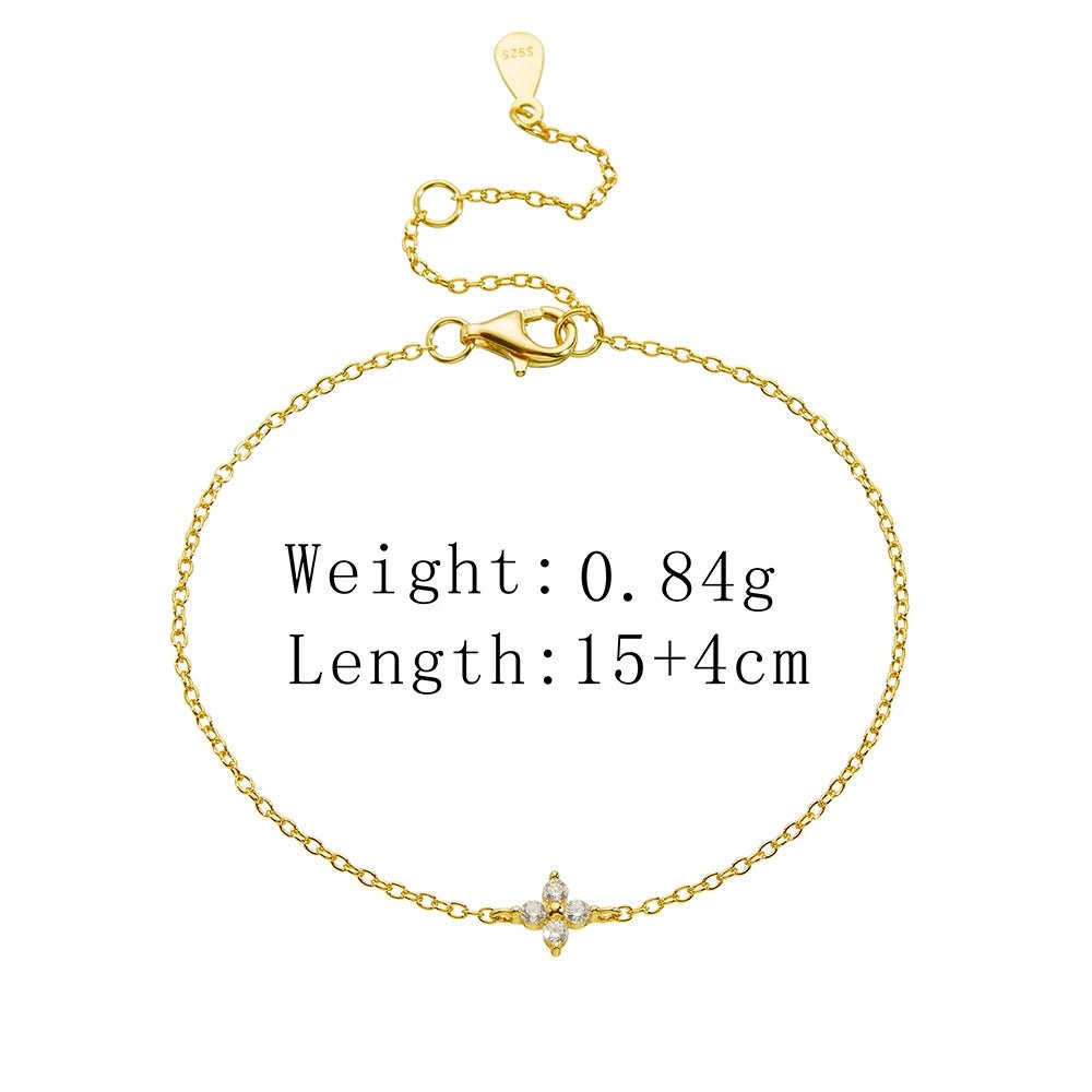 Peishang Wholesale Jewelry 925 Sterling Silver 14K Gold Plated Small Mini Cz Zircon Lucky Leaf Clover Charm Bracelet - Image 7