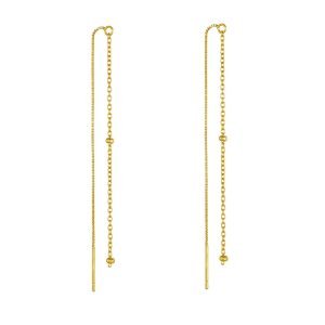 Peishang Jewelry 925 Sterling Silver 14K Gold Plated Round Ball Tassel Long Chain Stud Earrings