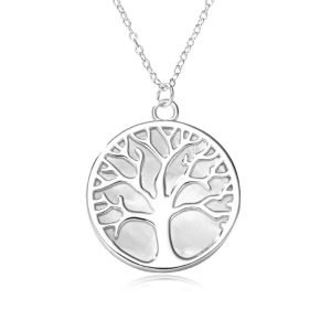 925 Sterling Silver Aldella Collana White Sea Shell Tree of Life Pendant Family Tree Necklace Set