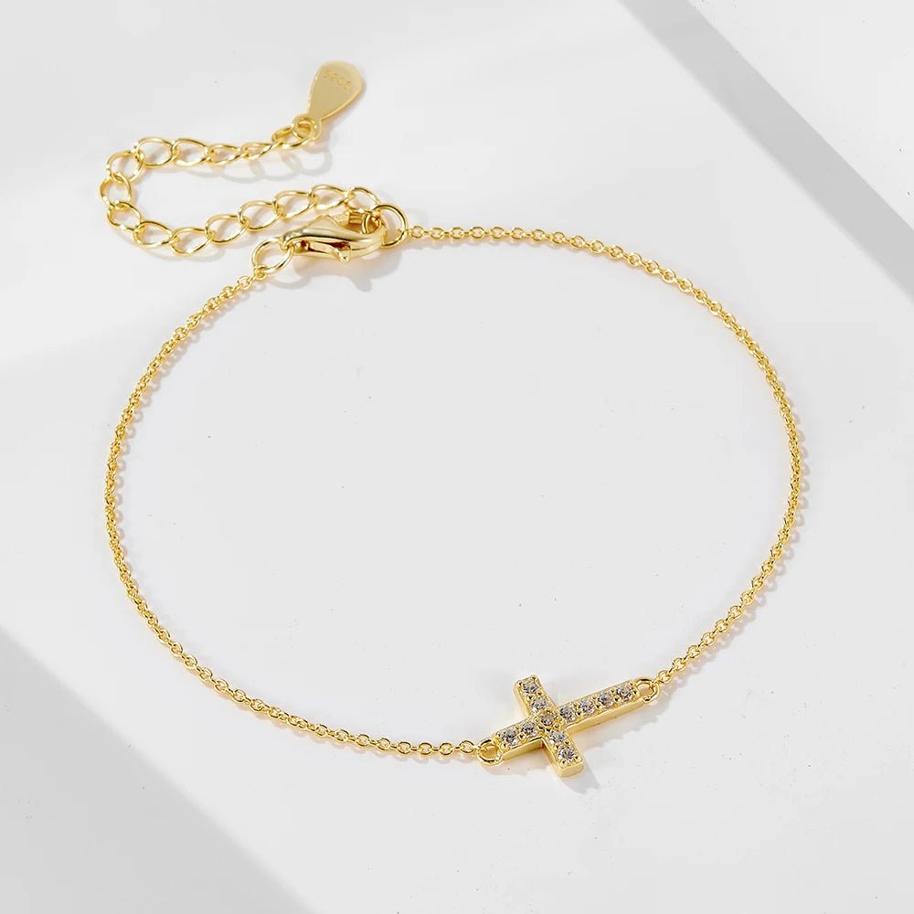 Peishang Wholesale Jewelry 925 Sterling Silver 14K Gold Plated Custom Factory Cz Zircon Cross Bracelet for Women - Image 3