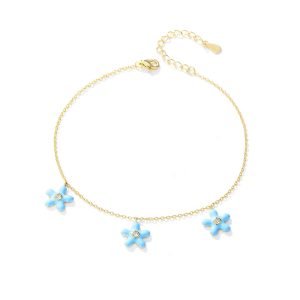 Peishang Fine Jewelry Cute Trendy Girls Foot Charm Jewelry S925 Sterling Silver CZ Cubic Zirconia Beach Enamel Starfish Anklet