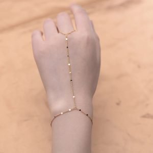 Jewelry 925 Sterling Silver Gold Plated Ultra Bright Ceramic Tile Finger Sleeve Chain Mini Round Hand Chain Ring Bracelets