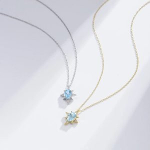 KN1710 Silver Jewelry Trend Simple North Star Clavicle Chain 925 Sterling Silver Gemstone Sky Blue Topaz Pendant Necklace