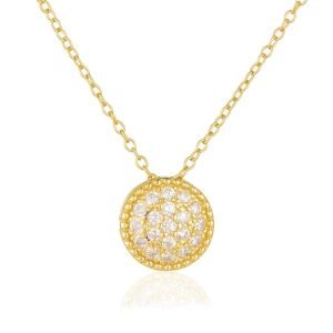 Trendy 14K Gold Plated Chain Necklace Round Charm Hypoallergenic Diamond Necklace for Woman