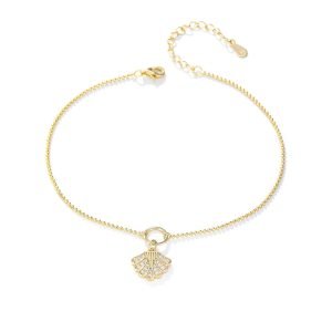 Peishang Minimalist Elegant INS Trendy Boho 925 Sterling Silver Adjustable Chain Anklets Cubic Zirconia Cute Shell Charm Anklets