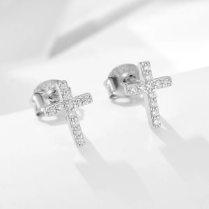 Peishang Wholesale Jewelry 925 Sterling Silver 14K Gold Plated Mini Series Small Cz Zircon Cross Shaped Stud Earrings