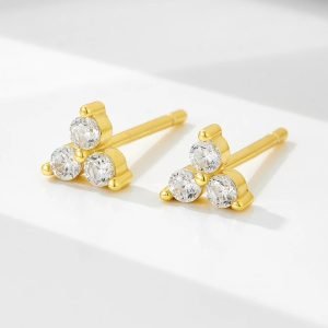 Peishang Wholesale Jewelry 925 Sterling Silver 14K Gold Plated Mini Series Small Cz Zircon Geometrical Stud Earrings