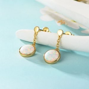 Brass Synthetic Opal Piercing Saudi Gold Plated Jewelry Hanging Earrings