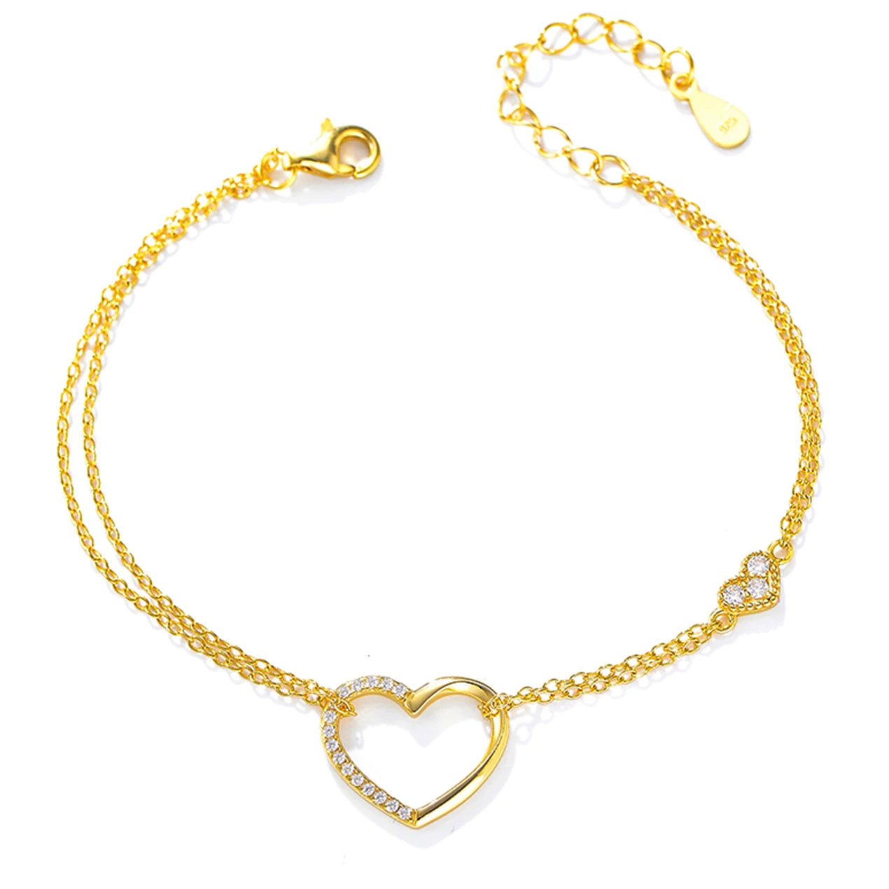 Fashion 925 Sterling Silver Luxury Double Heart Bracelet Mother's love Gift Bracelet