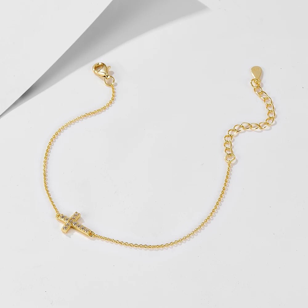 Peishang Wholesale Jewelry 925 Sterling Silver 14K Gold Plated Custom Factory Cz Zircon Cross Bracelet for Women - Image 4