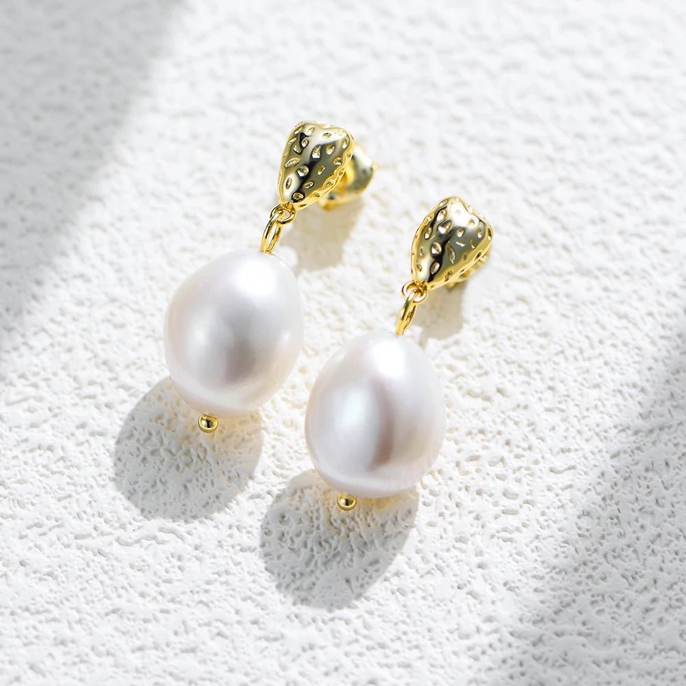 Peishang Jewelry 925 Sterling Silver 14K Gold Plated Pearls Geometric Strawberry Shape Stud Earrings for Women - Image 5