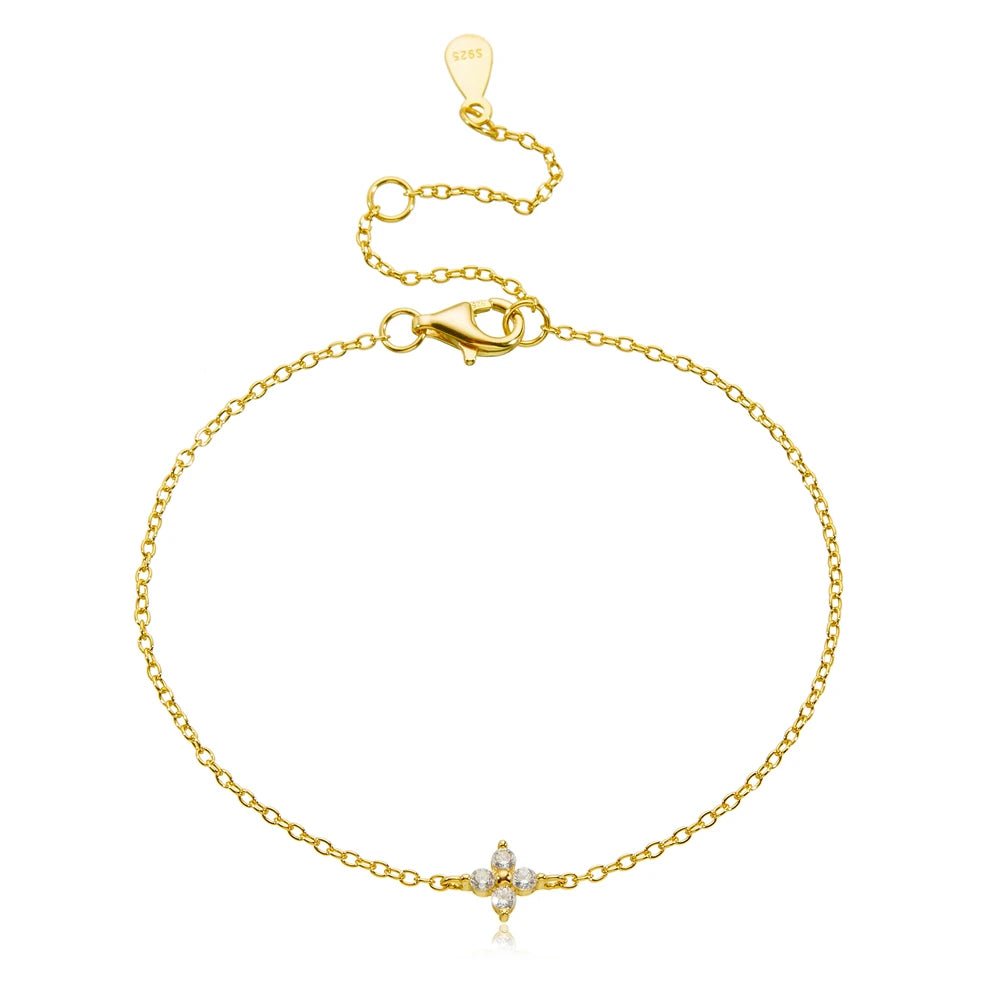 Peishang Wholesale Jewelry 925 Sterling Silver 14K Gold Plated Small Mini Cz Zircon Lucky Leaf Clover Charm Bracelet