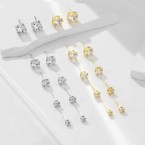 Jewelry 925 Sterling Silver 14K Gold Plated Cz Zircon Single Stone Solitaire Round 3Mm 4Mm 5Mm 6M 7Mm Earrings