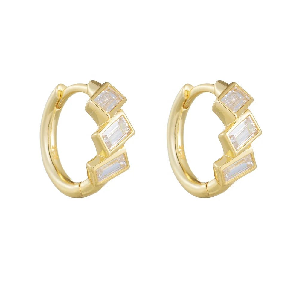 Elegant High Quality Jewelry Cubic Zircon 14k Gold Plated Huggie Hoop 925 Sterling Silver square Zircon Stud Earrings for Women – Image 6