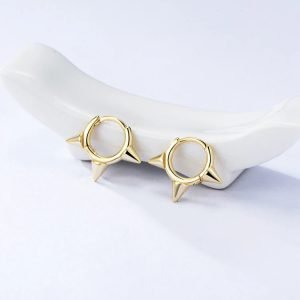 Peishang 925 Sterling Silver Hips Hop Jewelry Women Gold Plated Hoops Spike Earrings