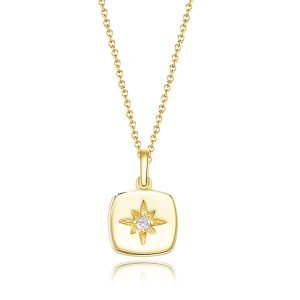 New Style Romantic Jewelry 925 Silver Gold Plated Necklace square Pendant Single Cz Necklace