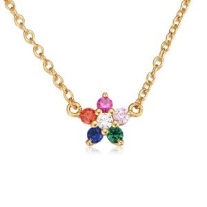Peishang New Style Necklace 925 Sterling Silver Flower Choker CZ Pendant Colorful Charm Jewelry Bijoux