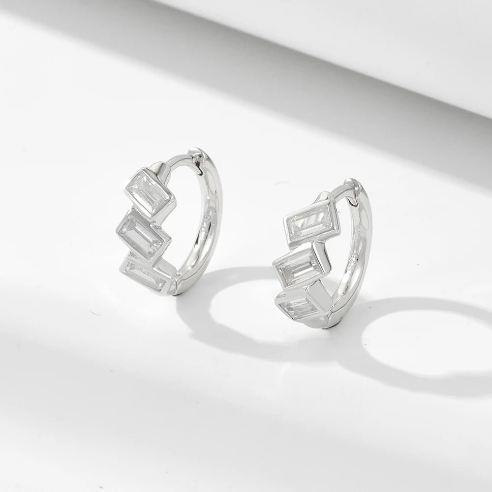 Elegant High Quality Jewelry Cubic Zircon 14k Gold Plated Huggie Hoop 925 Sterling Silver square Zircon Stud Earrings for Women – Image 7