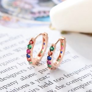 Peishang Wholesale Joyas 925 Sterling Silver 14K 18K Gold Plated Color Zircon Tiny Small Rainbow Round Hoop Huggie Earrings
