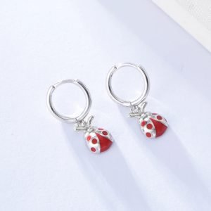 Brand New Design Sterling Silver 925 Fashion Insect Shape Red Ladybug Gold Plated Stud Earrings