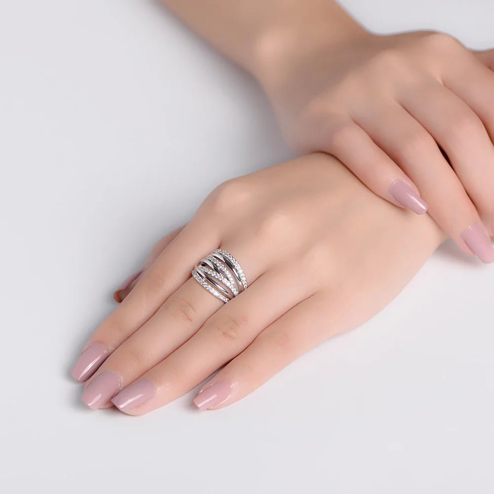 925 Sterling Silver Mounting Triple Interlocked Band Rolling Zircon High Polish Ring - Image 3