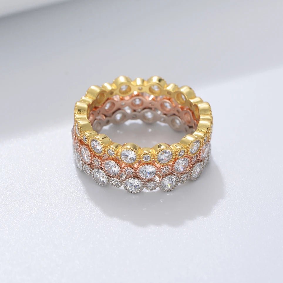 Designer Wedding Jewelry Psj S925 Sterling Silver 14k Gold Plated Cubic Zircon Round Brilliant Cut Eternity Band Rings for Women - الصورة 2