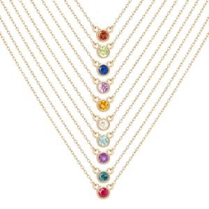 Custom Family Birthstone Necklace Choker 925 Sterling Silver Necklace 12 Month Round Crystal Birthday Gift for Women Custom Logo