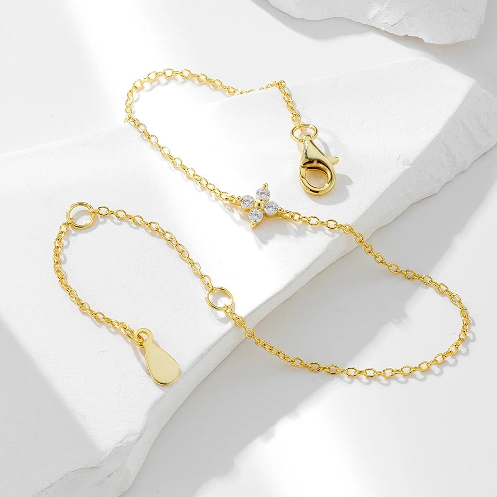 Peishang Wholesale Jewelry 925 Sterling Silver 14K Gold Plated Small Mini Cz Zircon Lucky Leaf Clover Charm Bracelet - Image 6