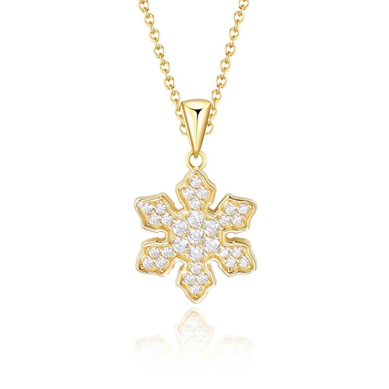 2024 New Trendy 14k Gold Plated Frozen Jewelry Snowflake Year Pendant Necklace Long Necklace