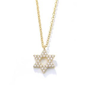 Hot Collar 925 Sterling Silver Jewelry Design Sign Shining Hollow Zircon Jewish Star of David Pendant Necklace for Women Girl