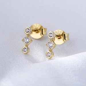 Peishang Wholesale Elegant Women Three Round Classic Jewelry 14k 18K Gold Plated CZ Stone Channel Setting Drop Earrings