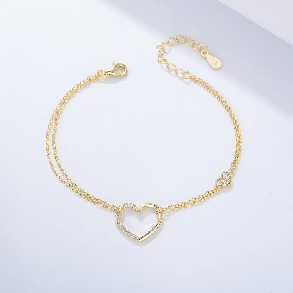 Fashion 925 Sterling Silver Luxury Double Heart Bracelet Mother's love Gift Bracelet - Image 6