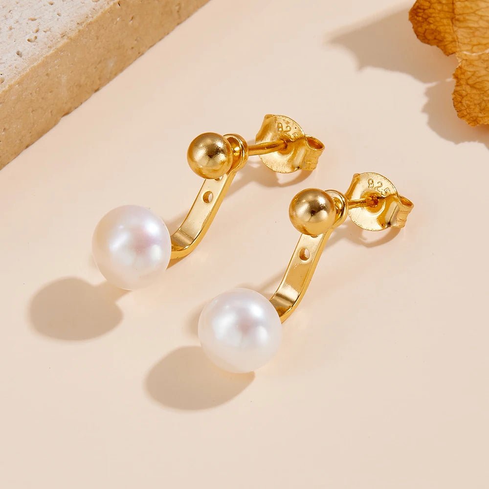 Wholesale 925 Sterling Silver 14K Gold Plated Temperament Natural Freshwater Pearl Bread Pearls Stud Earrings for Women Jewelry – Image 4